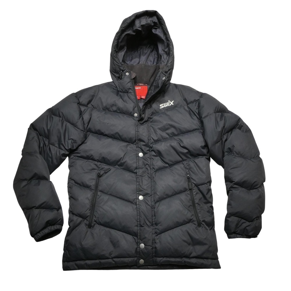 Swix Jacket Mens Large Black Hooded Down Puffer Ski Winter Insulated 13041